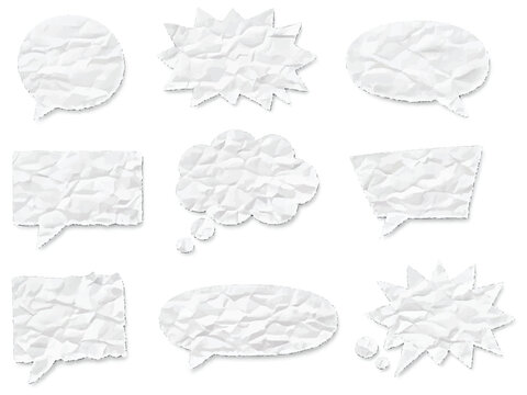 Print  Paper Speech Bubble Vector Set &ndash; Torn Chat Boxes, Crumpled Texture Dialog Clouds, Comic Message Balloons, Grunge Cutout Style, Blank Text Templates