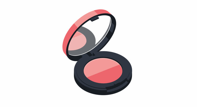 Open compact blush makeup case with mirror and pink blush powder