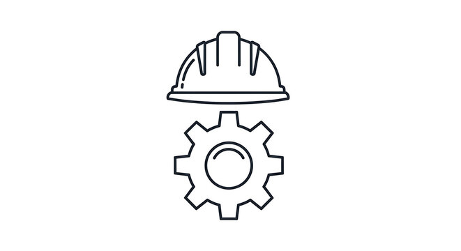 Industrial construction safety helmet and gear icon with construction industrial engineering protection industry manufacturing minimalist technical building development maintenance