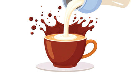 Fototapeta premium Brown Coffee Cup with Milk Pouring.