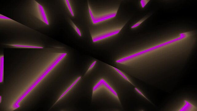 Abstract neon pink and gold geometric light shapes on dark futuristic dynamic technology background