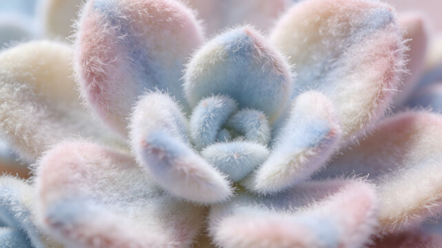 Fuzzy pastel-colored succulent plant with soft hair-like texture