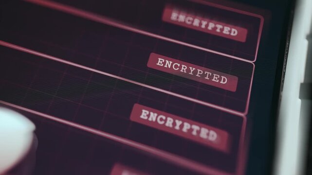 Red-themed UI displaying ENCRYPTED file statuses