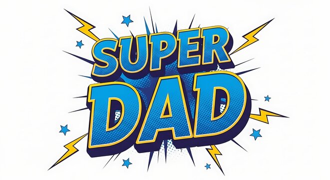 Super dad comic book style text isolated on white background