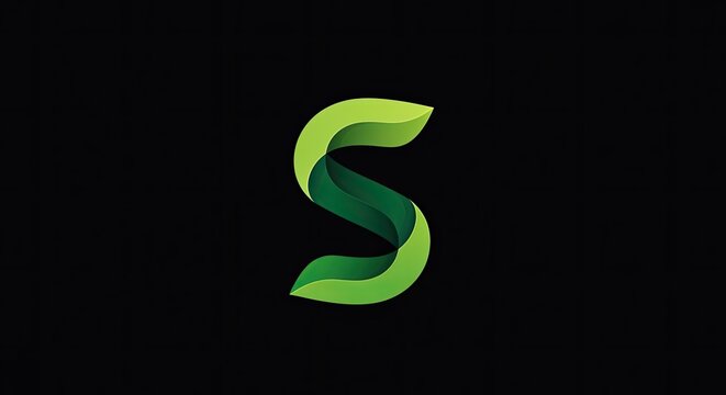 Stylized 3D green letter S ribbon logo.