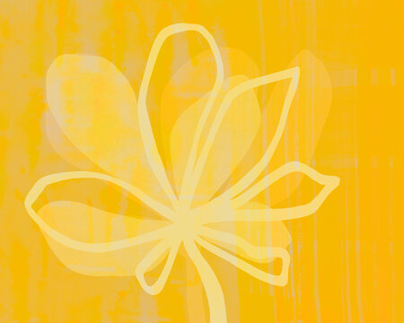 Expressive modern botanical artwork of stylized flower on yellow backdrop
