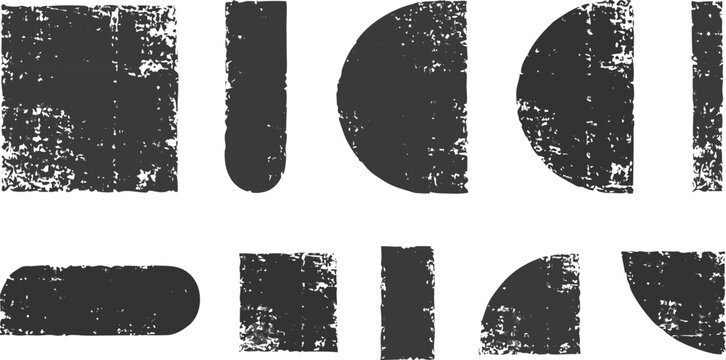 Set of distressed grunge textures and shapes rectangle circle rounded square