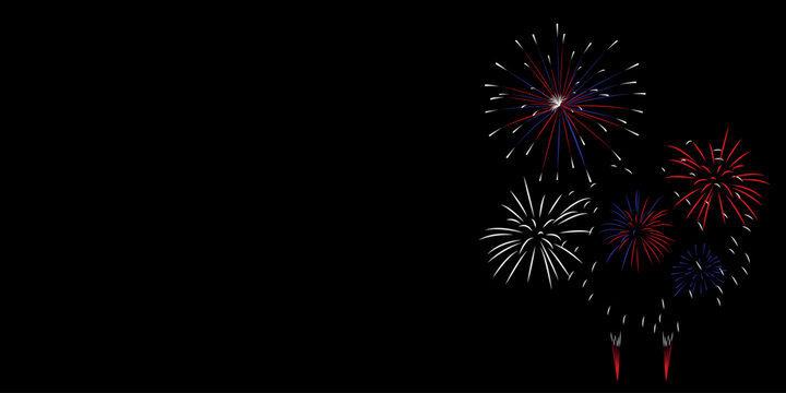 Red with Blue and white Fireworks Vector on Black background
