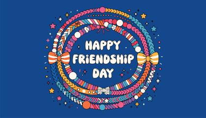 Happy friendship day greeting card with colorful braided friendship bracelets © vectyx2