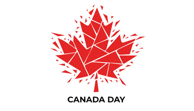 Red geometric maple leaf symbol celebrating national Canada day holiday event