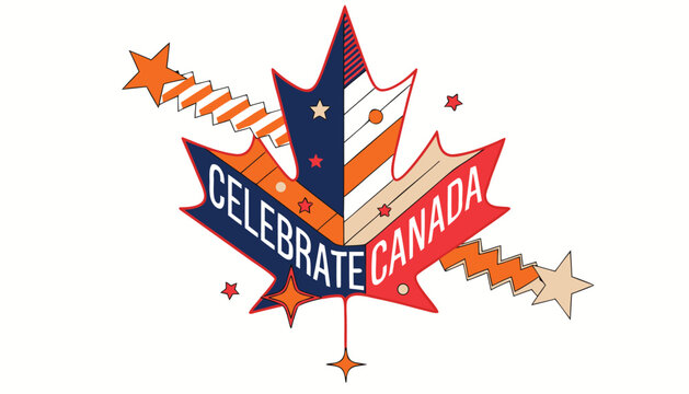 Graphic illustration of a stylized maple leaf celebrating Canada day holiday