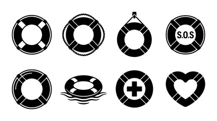 Lifebuoy Icons Set, Safety Ring Symbols, Rescue Equipment Graphics, Water Safety Equipment, Marine Safety, SOS Symbols, Vector Collection © Abrar
