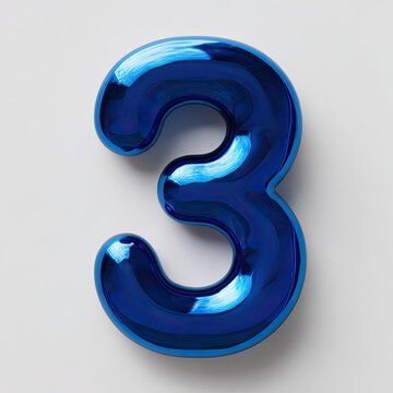 Shiny Blue Number Three Balloon on a Light Gray Background.