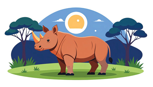 Brown Rhinoceros Standing on Grass.
