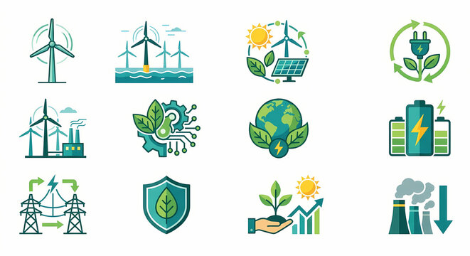 Renewable Energy and Eco Sustainability Vector Icons