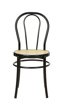 Chaise noir style bistrot avec l'assise beige clair, chaise sur fond blanc