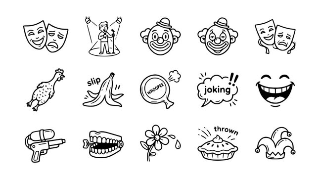 Funny Doodle Icons: Comedy, Jokes, and Pranks Collection