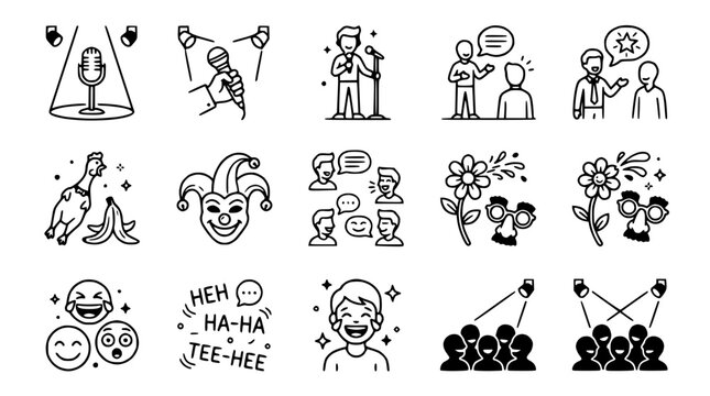 Comedy Show Icons: Stand-up, Jokes, Laughter, Performance, Audience, Jester, Humor