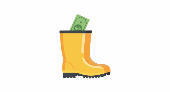 Yellow rain boot filled with folded cash illustration.