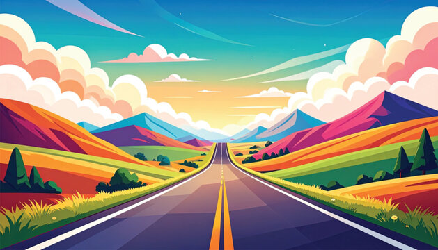 Asphalt road with yellow lines.