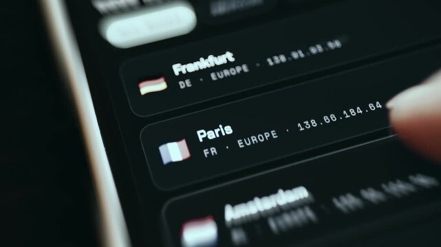 Secure VPN dashboard showing list of available server nodes