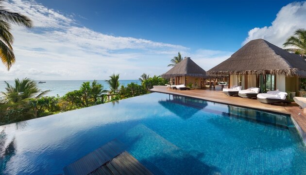 luxurious beachfront resort featuring lavish cabanas an infinity pool and breathtaking views of the tropical paradise a secluded oasis for the ultimate relaxation and indulgence