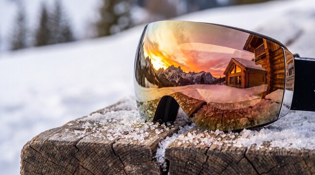 Sunset Ski Goggles Reflection Visual