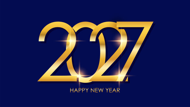 2027 Happy New Year. Gold colored numbers graphic design. New Year 2027 festive holiday banner. Vector illustration.	