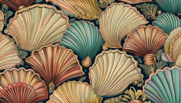 seamless vintage pattern with stylized seashells