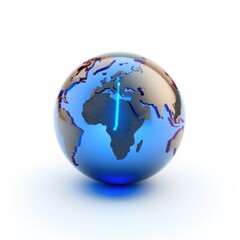 Fototapeta premium Globe showing Europe, Africa, Middle East. Shiny surface reflects light. Isolated on white background. Simple design.