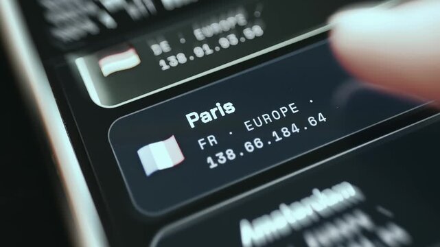 User choosing Paris VPN location for secure connection