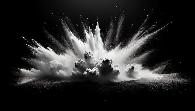 abstract white powder explosion isolated on black background
