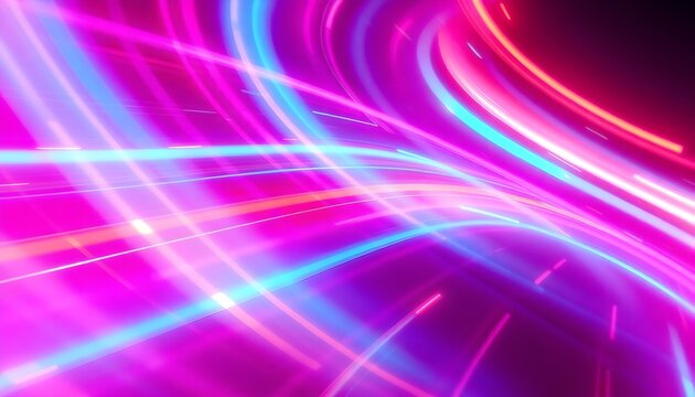 Vibrant neon lights swirl in a mesmerizing dance across the dark background