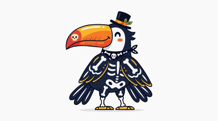 Obraz premium Cute toucan dressed as a skeleton for Halloween wearing a top hat and bandana with skull details