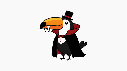 Obraz premium Cute toucan dressed as a vampire with a top hat and cape for Halloween or a fun costume party illustration