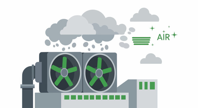 Industrial Air Purification and Direct Air Capture DAC Technology Illustration for Climate Change Mitigation