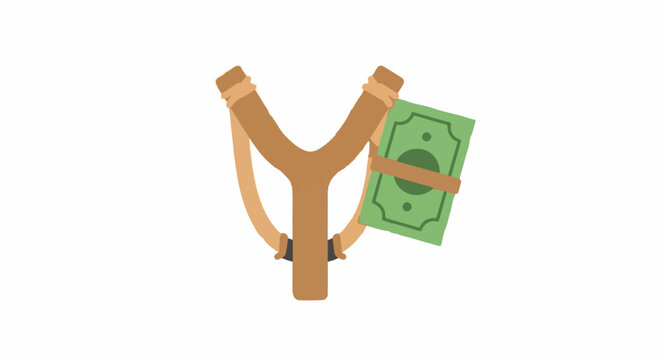 Creative Illustration of Catapult Launching Dollar Sign Block.