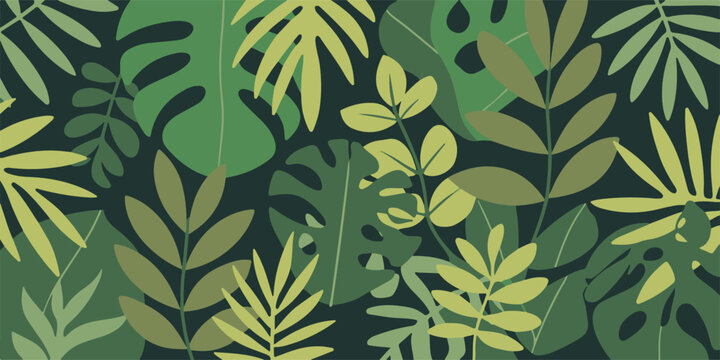 foliage seamless jungle pattern green olive leaf vector illustration