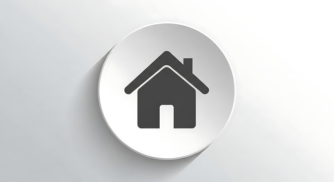 Circular button icon featuring a simple black house silhouette real estate residential interface property building dwelling navigation