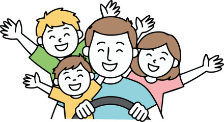 Obraz premium family road trip in car flat cartoon