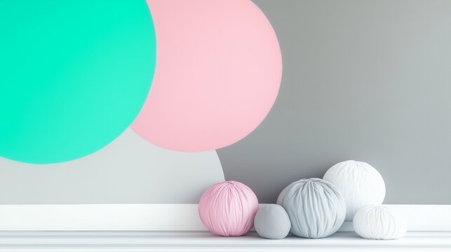 Soft Abstract 3D Composition Featuring Rounded Pastel Stripes and Central Bicolor Circle