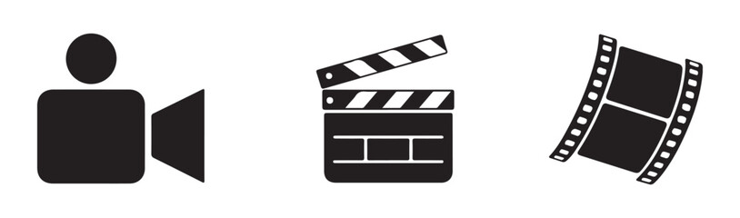 Fototapeta premium Camera and filmstrip icon concept. flat design style, black illustration. vector on transparent background.