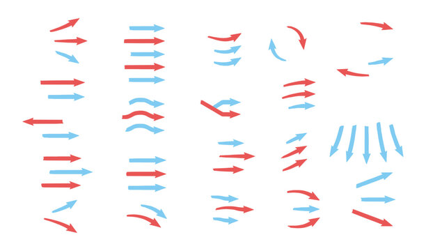 Directional Arrows and Flow Icons Set Showing Movement, Wind, Circulation and Vector Directions