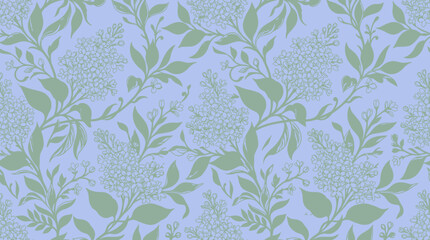 Green leaves on blue background pattern. © Sendang