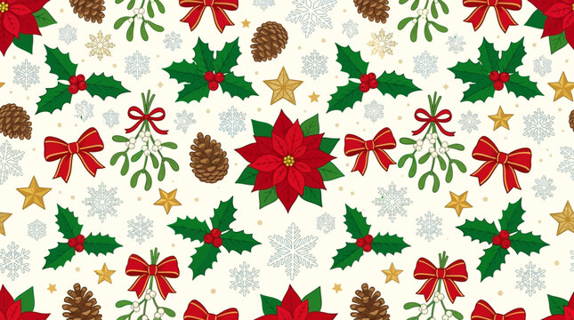 Christmas decorations with bows and stars.