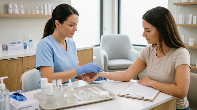 Professional skincare service setup highlighting patch testing, organized tools and clean workflow before treatment or product recommendation.