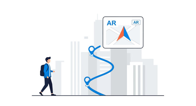 Augmented Reality City Navigation Concept with AR Interface and Digital Wayfinding Path for Travel