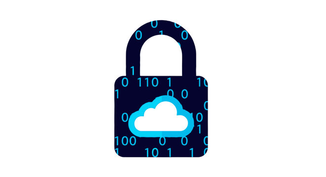 Cloud Security Concept with Padlock Silhouette Filled with Binary Code and Cloud Icon for Data Protection and Cybersecurity