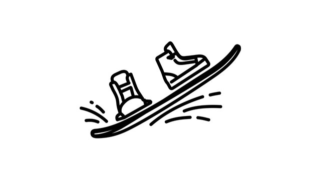 Sleek wakeboard with foot bindings and secure boots vector icon illustration with editable stroke, minimalist thin line art design for extreme sports, adjustable stroke weight line graphic.