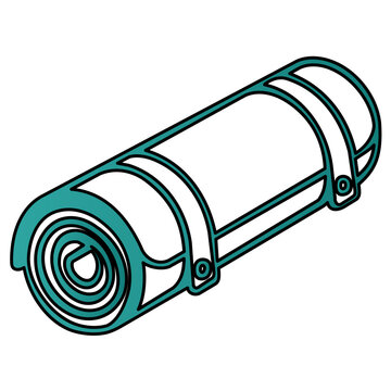 Minimalist vector icon of a rolled yoga mat with a convenient carrying strap for fitness and pilates enthusiasts, high-quality flat line illustration for health and wellness applications or websites.